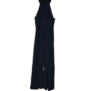 Anthropologie Black Halter Dress Slit Legs XS Black Witchy Goth Romantic Goth